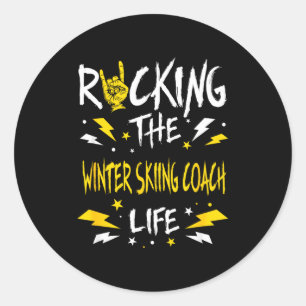 Rocking the winter skiing coach funny alpine skiin classic round sticker