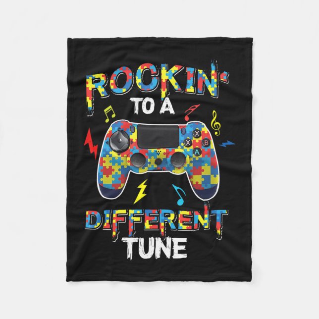 Rocking To A Different Tune Autism Awareness Gamer Fleece Blanket (Front)