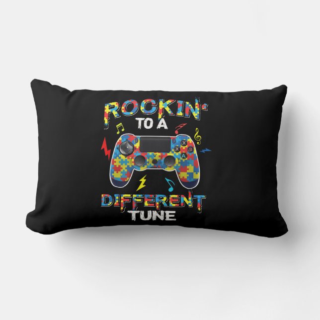 Rocking To A Different Tune Autism Awareness Gamer Lumbar Cushion (Front)