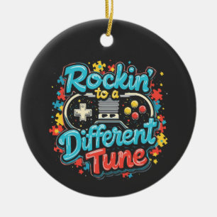 Rocking to a Different Tune Gaming Pad Autism Ceramic Tree Decoration
