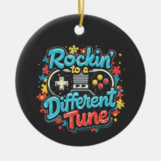 Rocking to a Different Tune Gaming Pad Autism  Ceramic Tree Decoration (Front)