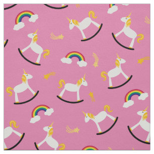 Rocking Unicorns Rainbows and Shooting Stars Fabric