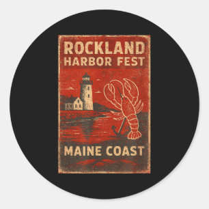 Rockland harbor fest shirt lobster lighthouse main classic round sticker