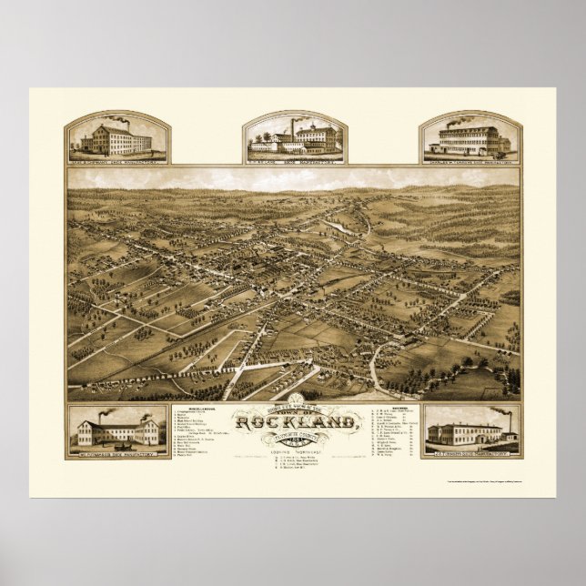 Rockland, MA Panoramic Map - 1881 Poster (Front)