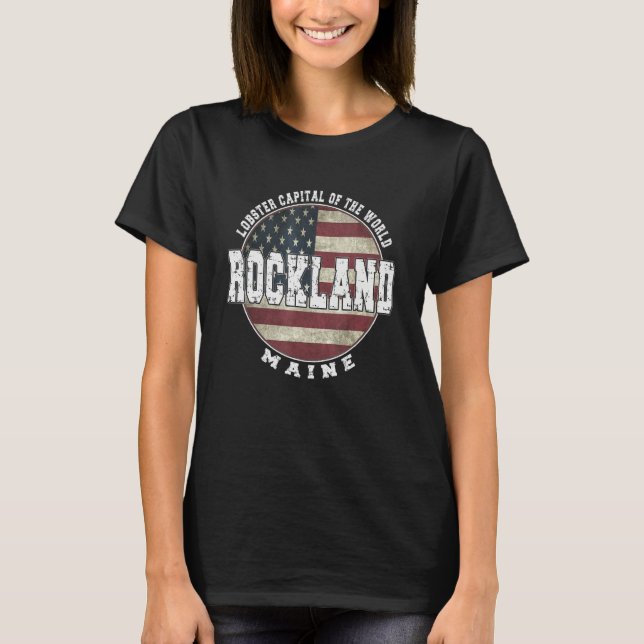 Rockland Maine  Vintage American flag T-Shirt (Front)