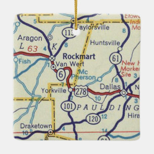 Rockmart Georgia Vintage Map Ceramic Ornament