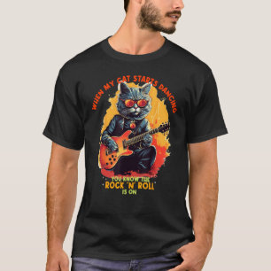 Rock'n Roll on with electric Guitar and cool Cat F T-Shirt