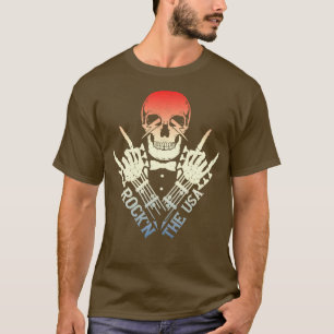 Rockn The USA Rock Roll Skeleton Guitar T-Shirt
