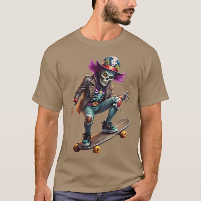 Rocknroll skeleton skater illustration funny T-Shirt (Front)