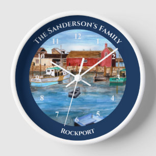 Rockport Harbour Massachusetts New England Paintin Clock