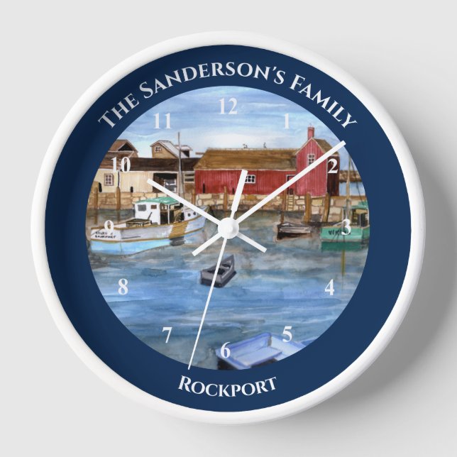 Rockport Harbour Massachusetts New England Paintin Clock (Front)