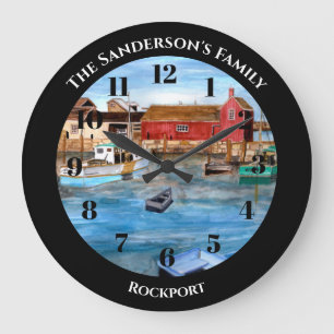 Rockport Harbour Massachusetts New England Paintin Large Clock