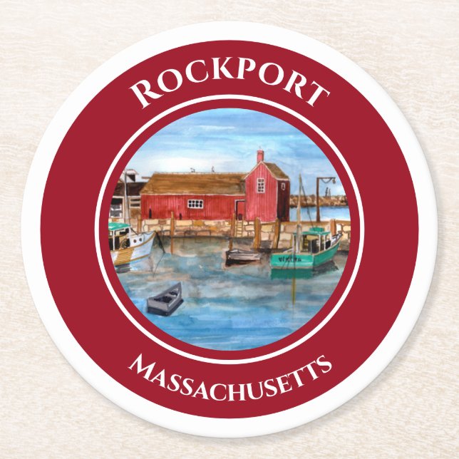 Rockport Harbour Massachusetts New England Round Paper Coaster (Front)