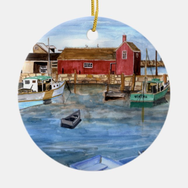 Rockport Massachussetts New England Painting Ceramic Tree Decoration (Front)