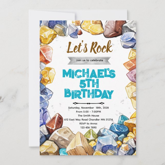 Rocks Geology Birthday party invitation (Front)