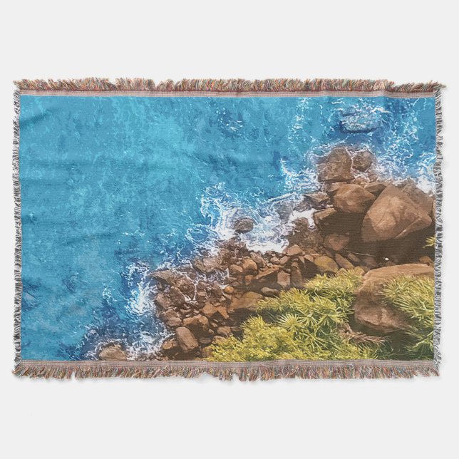 Rocks in the sea, above view 1 throw blanket (Front)