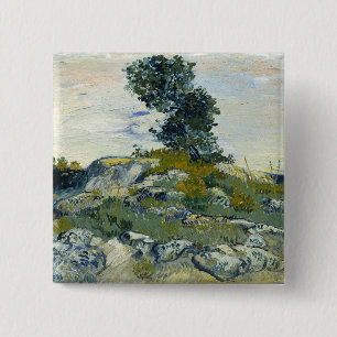 Rocks with Oak Tree, Van Gogh Oil Painting 15 Cm Square Badge
