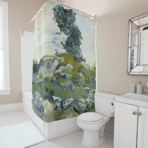 Rocks with Oak Tree, Van Gogh Oil Painting Shower Curtain