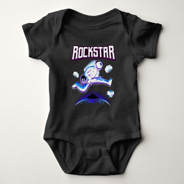 Rockstar astronaut playing guitar in space baby bo bodysuit (Front)
