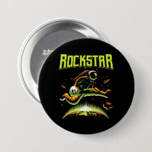 Rockstar astronaut playing guitar in space button