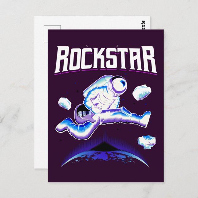 Rockstar astronaut playing guitar in space  postca postcard (Front/Back)