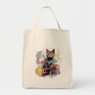 rockstar cat cat lover design tote bag