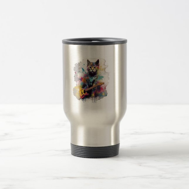rockstar cat cat lover design  travel mug (Center)