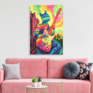 Rockstar Cat - Colourful Guitar Art Canvas Print