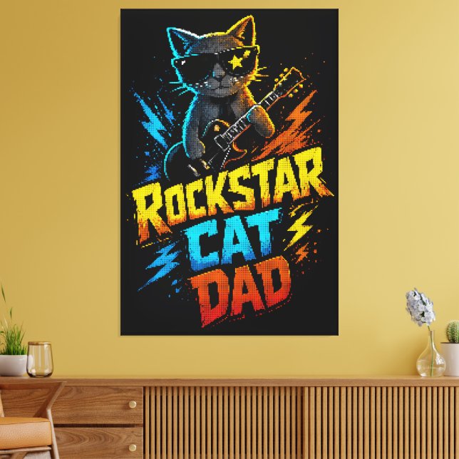 Rockstar Cat Dad Guitar Lover Canvas Print (Insitu(LivingRoom))