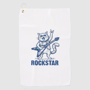 Rockstar Cat Guitar Vintage Engraving Shirt Design Golf Towel