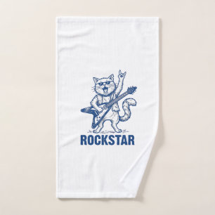 Rockstar Cat Guitar Vintage Engraving Shirt Design Hand Towel