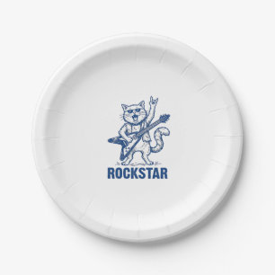 Rockstar Cat Guitar Vintage Engraving Shirt Design Paper Plate