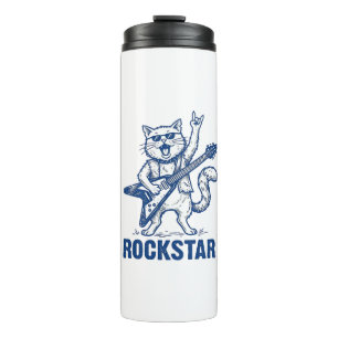 Rockstar Cat Guitar Vintage Engraving Shirt Design Thermal Tumbler
