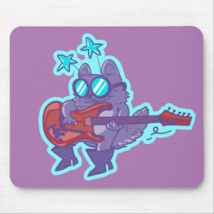 rockstar cat playing guitar funny cartoon mouse pad