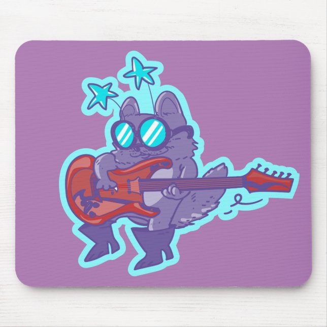 rockstar cat playing guitar funny cartoon mouse pad (Front)
