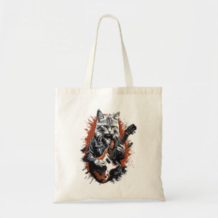 Rockstar Cat Shredding Guitar Tote Bag