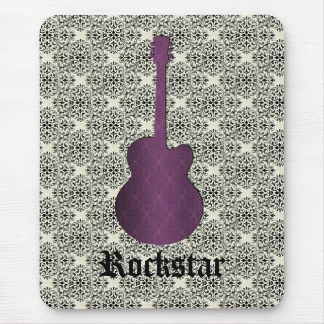 Rockstar Damask Guitar Mousepad, Violet Mouse Pad (Front)