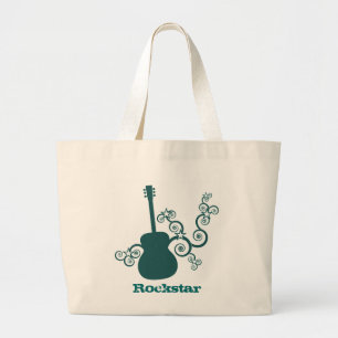 Rockstar Guitar Bag, Dark Teal Large Tote Bag