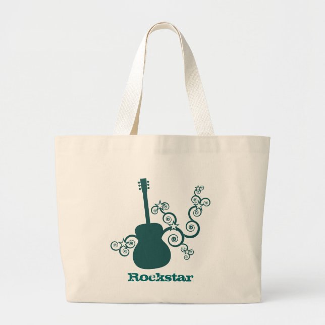 Rockstar Guitar Bag, Dark Teal Large Tote Bag (Front)