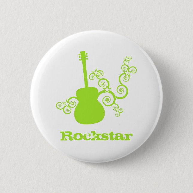 Rockstar Guitar Button, Lime Green 6 Cm Round Badge (Front)
