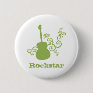 Rockstar Guitar Button, LimeGreen2 6 Cm Round Badge