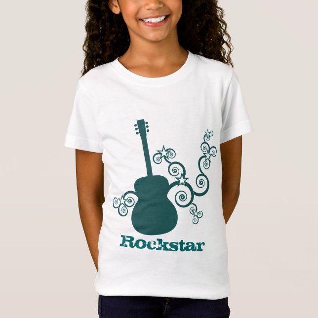 Rockstar Guitar Girl's T-shirt, Dark Teal T-Shirt (Front)