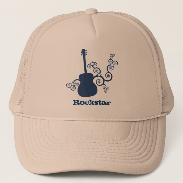 Rockstar Guitar Hat, Royal Blue Trucker Hat (Front)