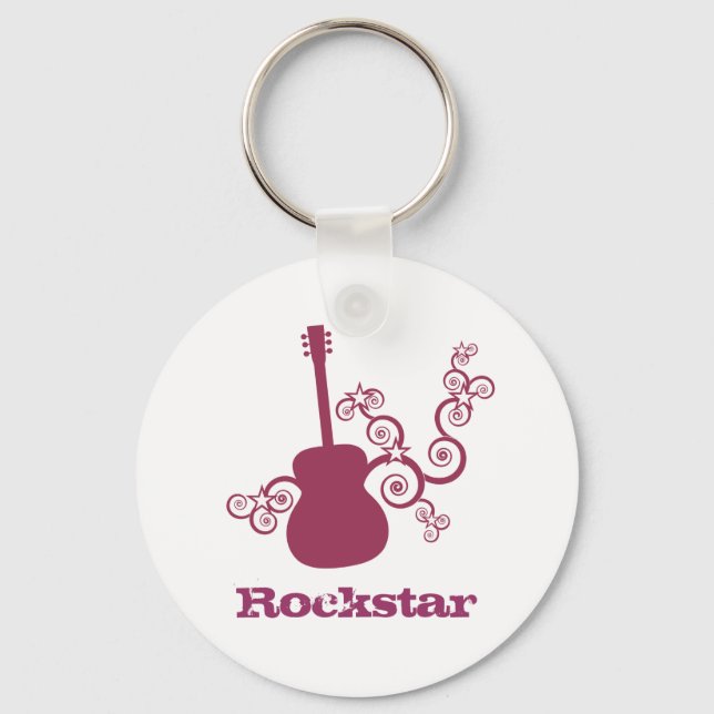 Rockstar Guitar Keychain, Fuchsia Key Ring (Front)