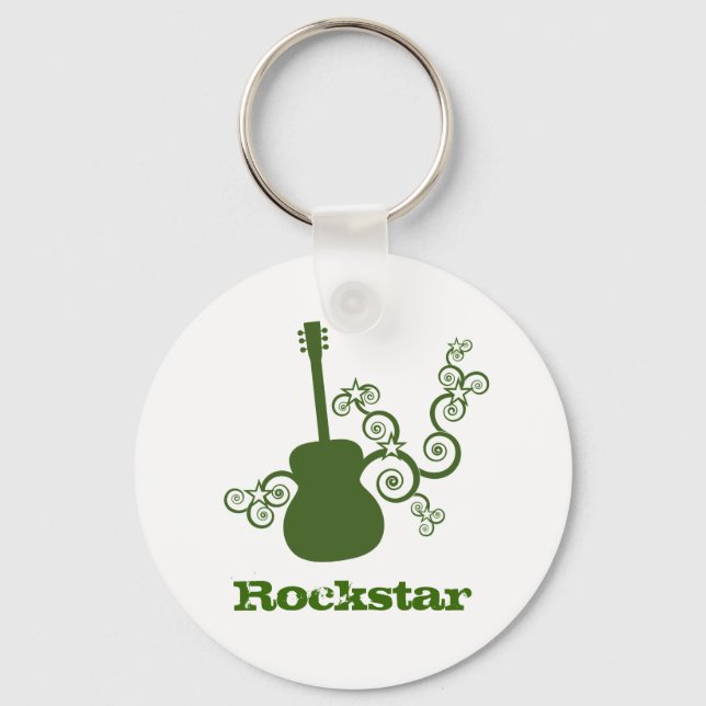 Rockstar Guitar Keychain, Green Key Ring (Front)