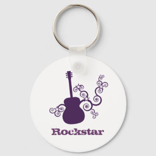 Rockstar Guitar Keychain, Purple Key Ring