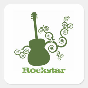 Rockstar Guitar Square Stickers, Olive Green Sticker