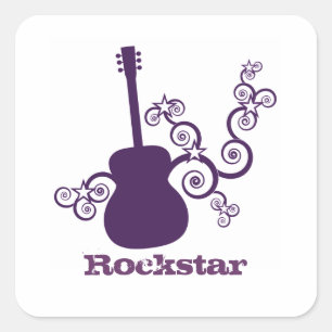 Rockstar Guitar Square Stickers, Purple Sticker