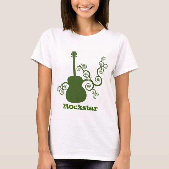 Rockstar Guitar Woman's Shirt, Green T-Shirt (Front)