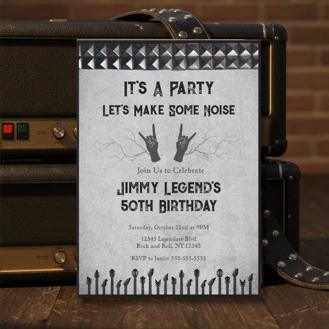 Rockstar Guitarist Birthday Party Invitation (It's a Party! Let's Make Some Noise with this Rockstar Guitarist 50th Birthday Invitation)